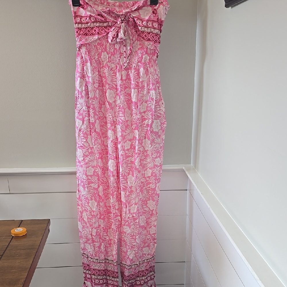 White Birch Pink Floral Jumpsuit
